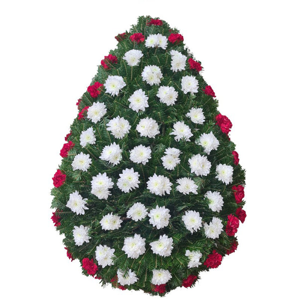 Coroana funerara cu crizanteme si cu contur de garoafe